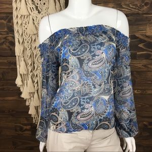 I Jeans‎ by Buffalo | Paisley Smocked Off Shoulder Sheer Blouse
